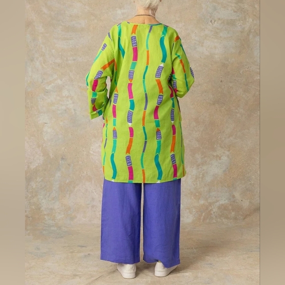 Gudrun Sjoden Vast Woven Tunic Top Long Sleeve Pockets XL Green Cotton Lagenlook - Picture 16 of 16